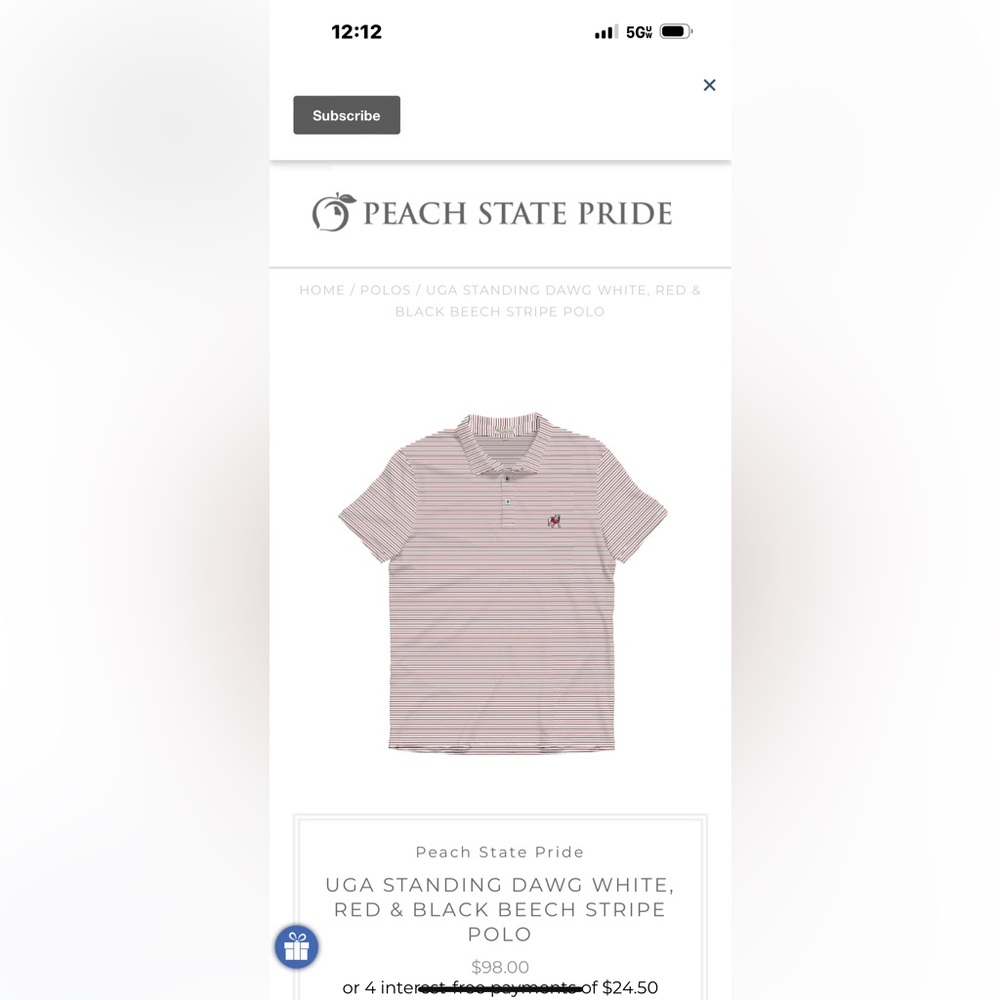 Peach State Pride UGA Polo  Size XL
